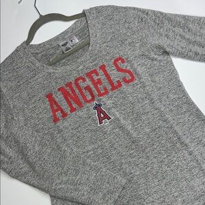 Majestic Heather Gray Long Sleeve Tee with Red Angels Design